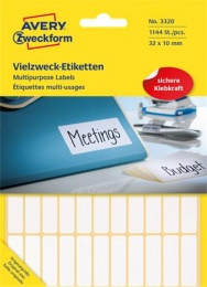 Etikett, 32x10 mm, kézzel írható, kerekített sarkú, AVERY ZWECKFORM, 1144 etikett/csomag